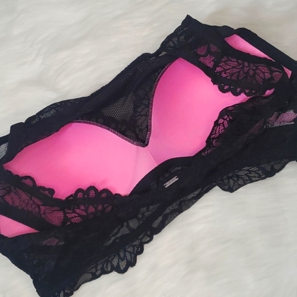 2016 Victoria's Secret PINK Black Floral Lace Sheer Chest Bralette Size Medium - Picture 10 of 13